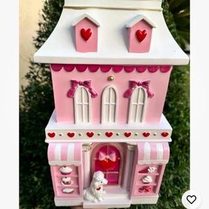 New Valentine's Day Pink Poodle Pastry House Diorama 14X8"